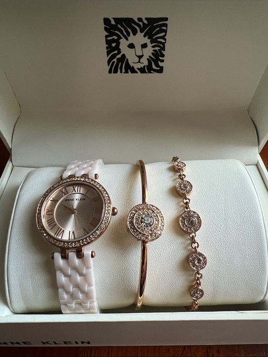 Anne Klein Accessories - Anne Klein White Ceramic-Style Strap and Rose Gold Tone Watch & Bracelet Trio